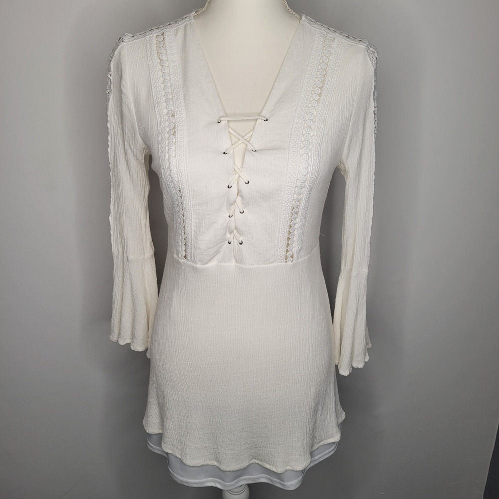 Charlotte Russe Y2K White Mini Dress Medium Bell‎ Sleeves Cottagecore Fairy Boho